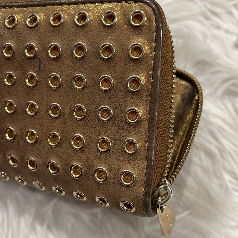 Michael Kors Metallic Leather Grommet Zip Around Wallet - Picture 14 of 15